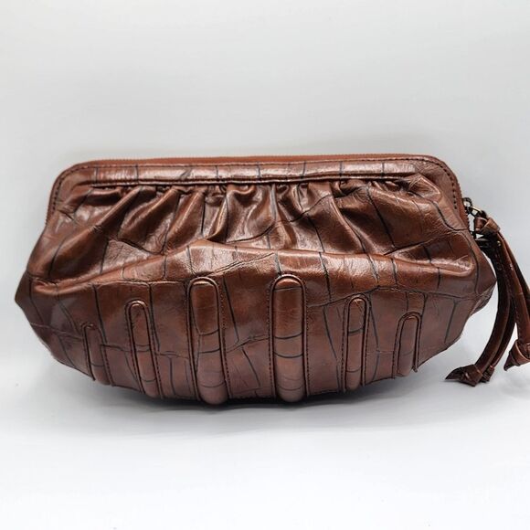 Korto Momolu faux brown leather zip top clutch - Picture 1 of 3